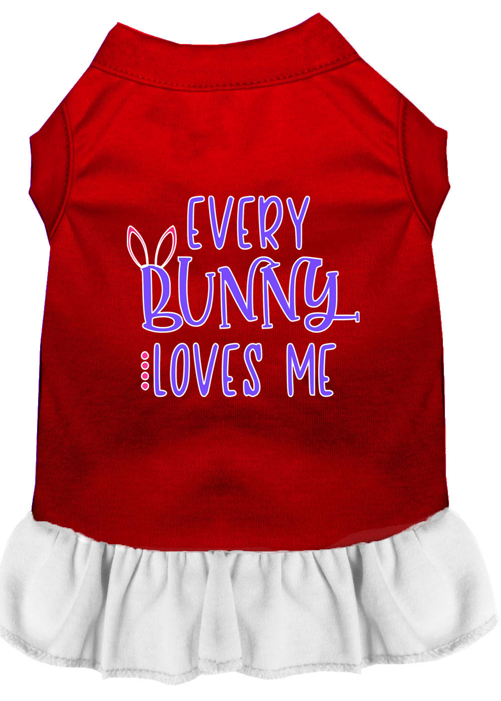 Every Bunny Loves me Screen Print Dog Dress Red with White Lg